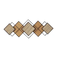 Brown Bamboo Wood Geometric Overlapping Diamond Home Wall Decor with Metal Wire