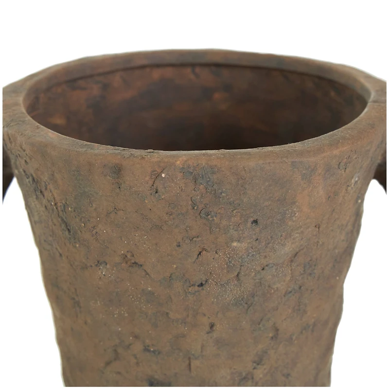 15" Dark Brown Ceramic Handmade Textured Amphora Vase with Two Long Handles