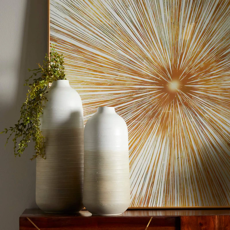 Brown Metal Vase with Embossed Ribbing Set of 2 20", 16"