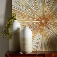 Brown Metal Vase with Embossed Ribbing Set of 2 20", 16"