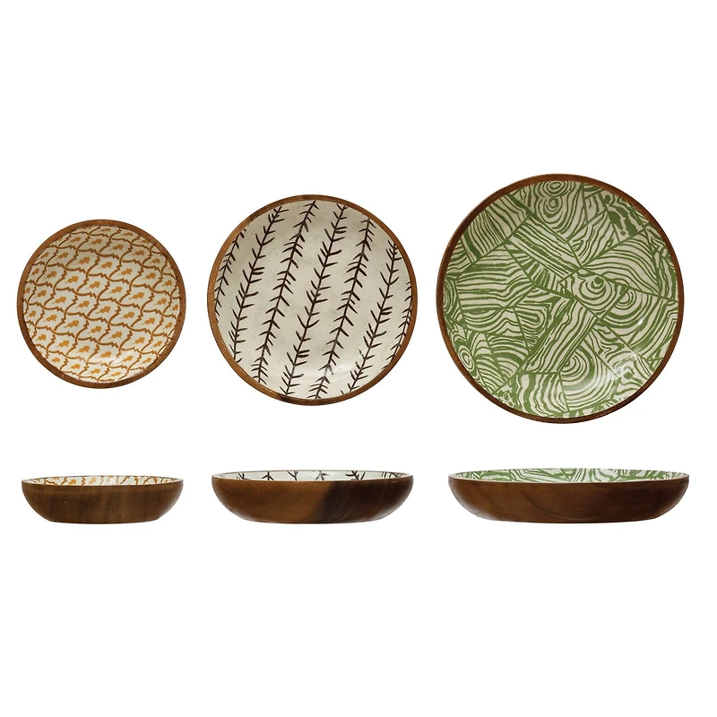 Hello Honey® Enameled Acacia Wood Print Bowls Set
