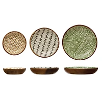Hello Honey® Enameled Acacia Wood Print Bowls Set