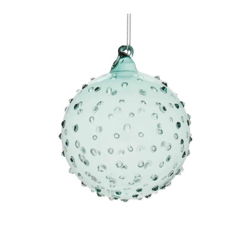Blue Hobnail Textured Glass Ball Ornament Set
