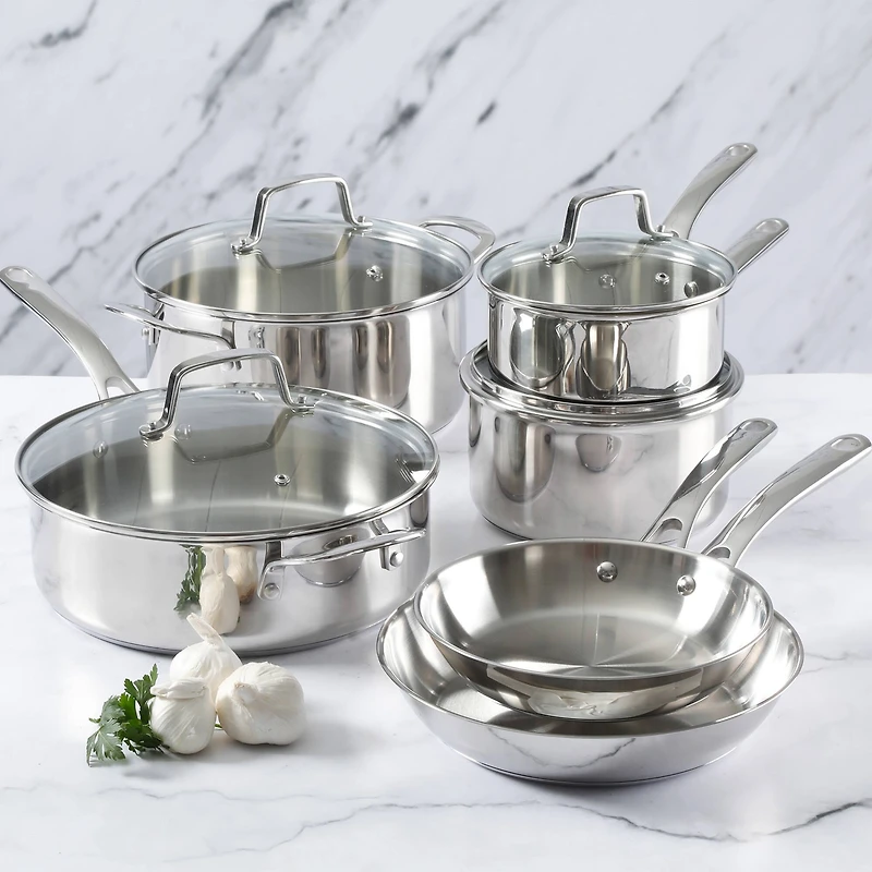Martha Stewart 10 Piece Stainless Steel Cookware with Glass Lids Set