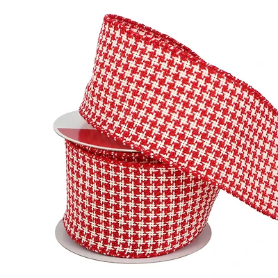 2.5" x 20ft. Red & White Houndstooth Wired Ribbon by Celebrate It®