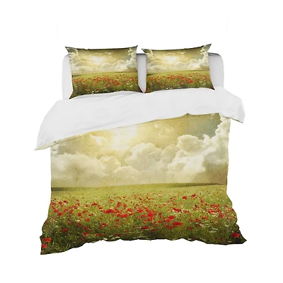 Designart 'Wild Poppies on Cloudy Background' Rustic Bedding Set