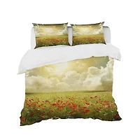 Designart 'Wild Poppies on Cloudy Background' Rustic Bedding Set