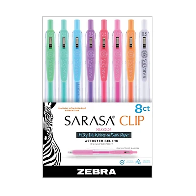 Zebra Sarasa® Clip 8 Milk Color Gel Retractable Pen Set