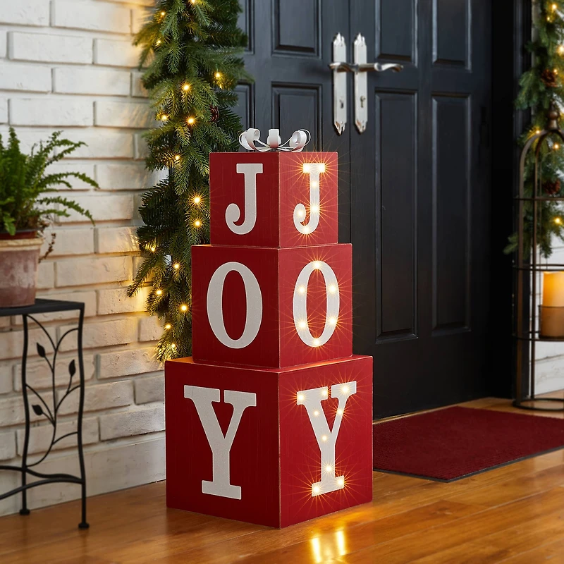 Glitzhome® 32" Lighted Wooden Block JOY Porch Sign