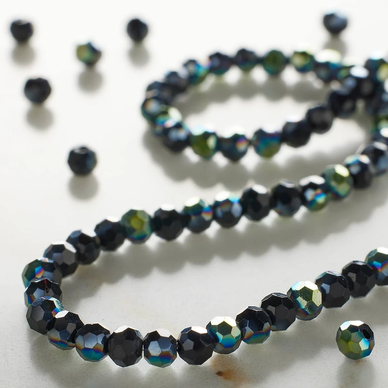12 Pack: Black Small Glass Faceted Round Beads, 2mm by Bead Landing™