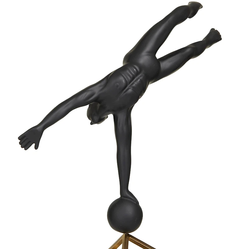 17" Black Marble Gymnast Sculpture with Gold Cube Base