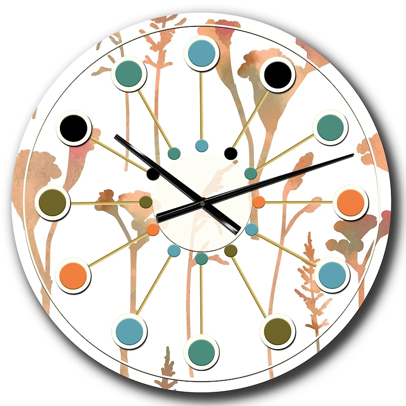 Designart 'Retro Handdrawn Flowers I Mid-Century Modern Wall Clock