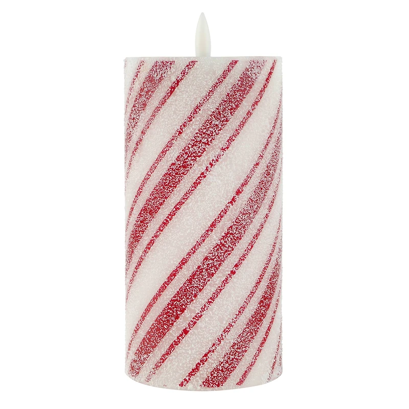 Red & White Stripes LED Wax Pillar Candle by Ashland