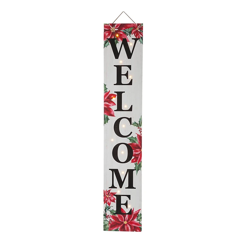 Glitzhome® 42" Lighted Wooden Poinsettia WELCOME Porch Sign