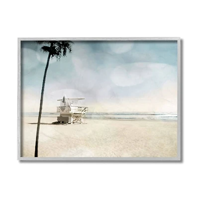 Stupell Industries Empty Beach Coast with Lifeguard Stand Gray Framed Wall Art