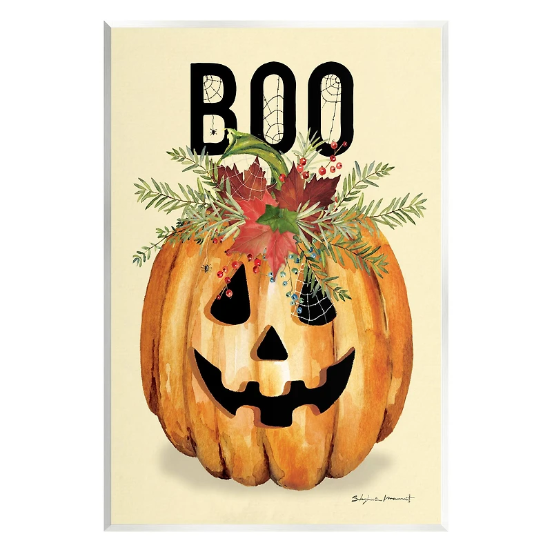 Stupell Industries Boo Seasonal Halloween Flowers Wall Plaque Art
