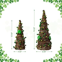 Glitzhome® St. Patrick's Rattan Shamrock & Berry Table Tree Set