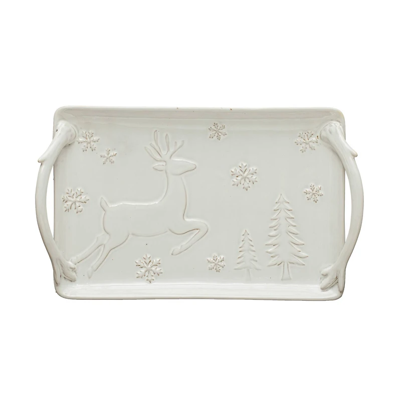 Hello Honey® 11" White Christmas Debossed Stoneware Tray