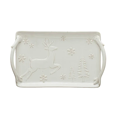 Hello Honey® 11" White Christmas Debossed Stoneware Tray