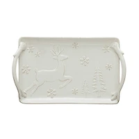 Hello Honey® 11" White Christmas Debossed Stoneware Tray