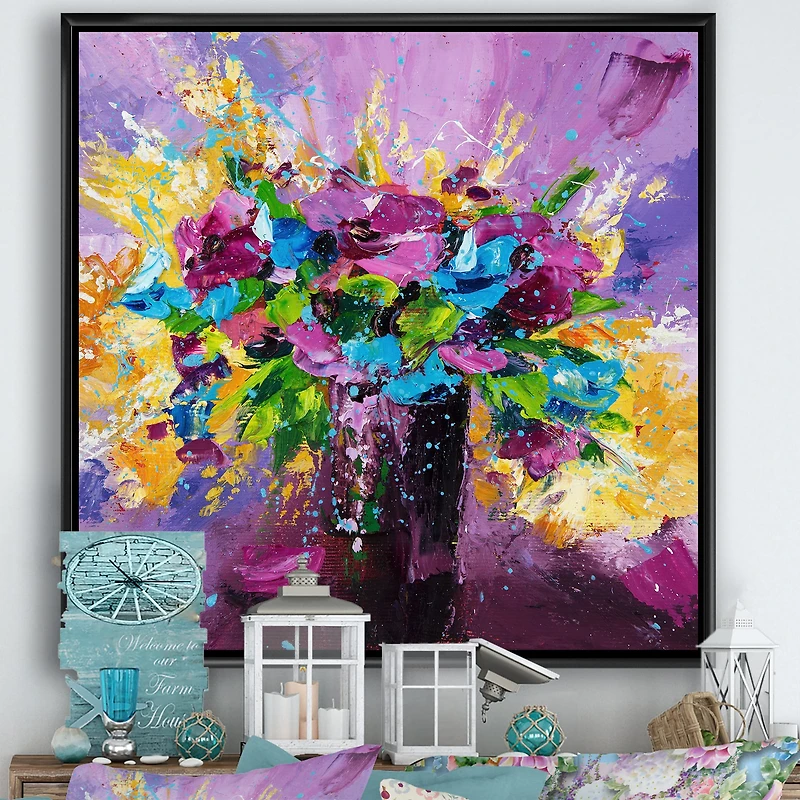 Designart - Bright Bouquet Of Spring Flowers On Purple Background
