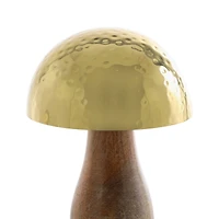 Gold Stainless Steel & Wood Mushroom Hammered Sculpture Set