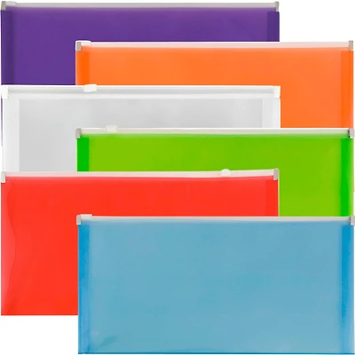 JAM Paper 5.25" x 10" Mixed Plastic Zip Closure Booklet Envelopes, 12ct.