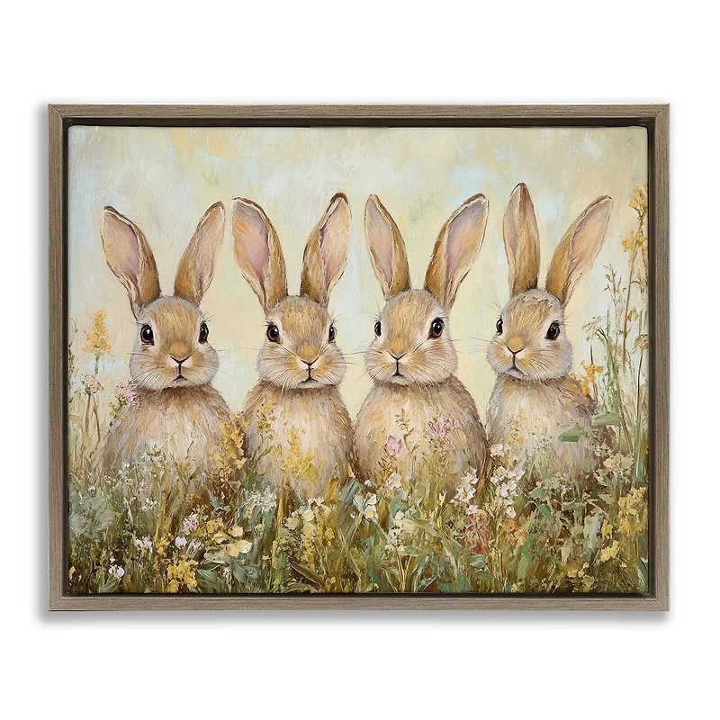 Stupell Industries Four Bunnies in Flowers Floating Frame Wall Art