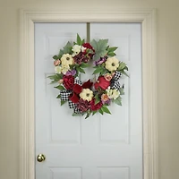 22" Harvest Wreath Decoration with Peony, Pumpkin and Bow