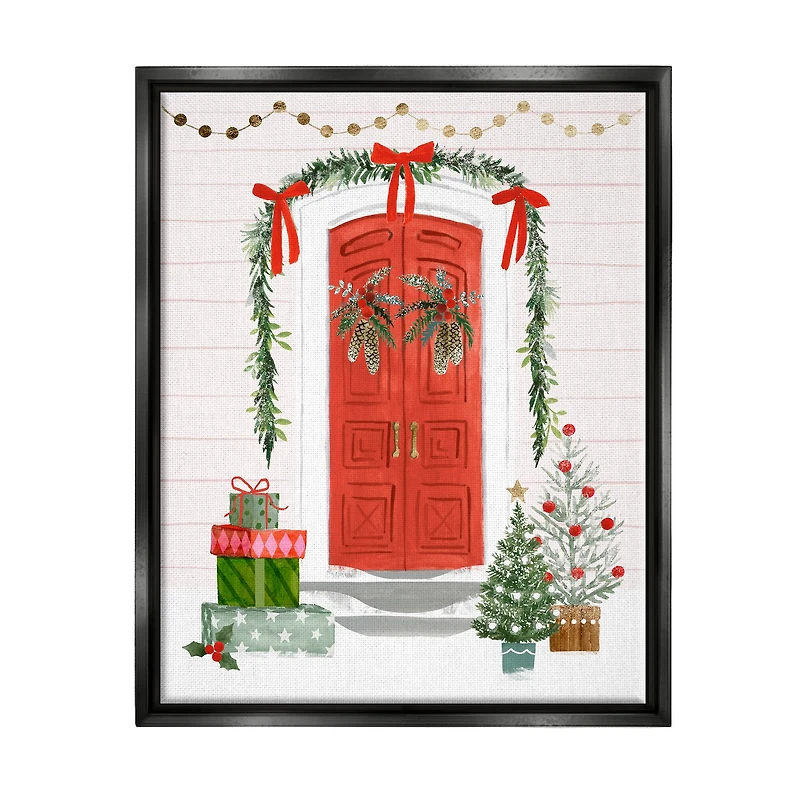 Stupell Industries Red Jolly Christmas Doorway Framed Floater Canvas Wall Art
