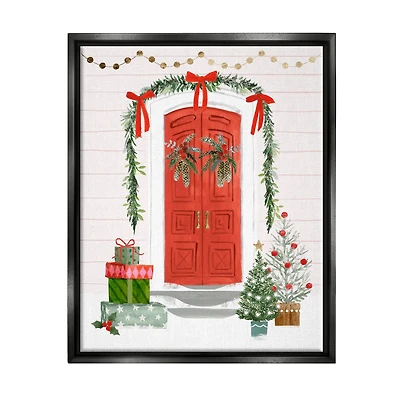 Stupell Industries Red Jolly Christmas Doorway Framed Floater Canvas Wall Art
