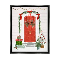 Stupell Industries Red Jolly Christmas Doorway Framed Floater Canvas Wall Art