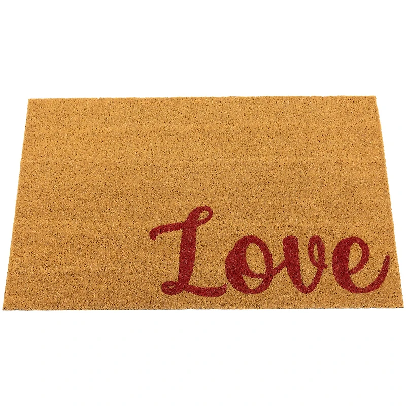 Red & Natural Love Natural Coir Outdoor Doormat