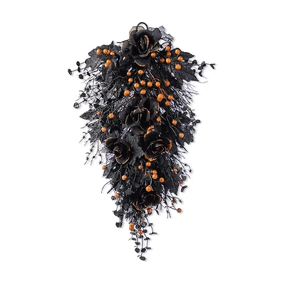Glitzhome® 28"H Halloween Black Rose and Berry Swag with Hanger