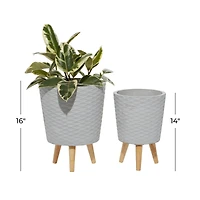 Set of 2 Grey Polystone Contemporary Planter, 14", 16"
