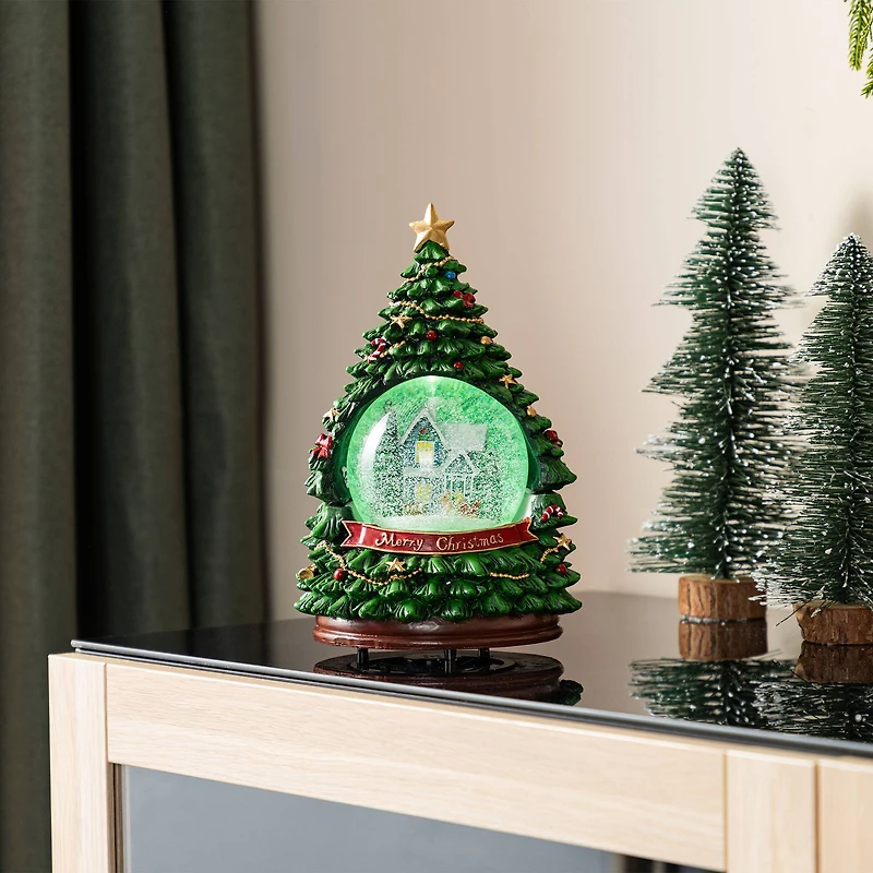 Glitzhome® 100mm Christmas Resin Lighted Musical Snowflakes Christmas Tree Waterglobe
