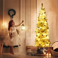 Costway 6ft. Unlit Champagne Gold Tinsel Slim Christmas Tree