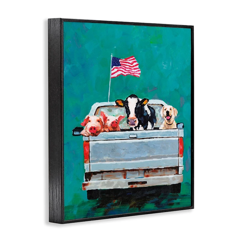 Stupell Industries Farm Animals Pickup Truck Waving American Flag Framed Giclee Art