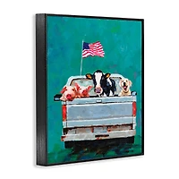 Stupell Industries Farm Animals Pickup Truck Waving American Flag Framed Giclee Art