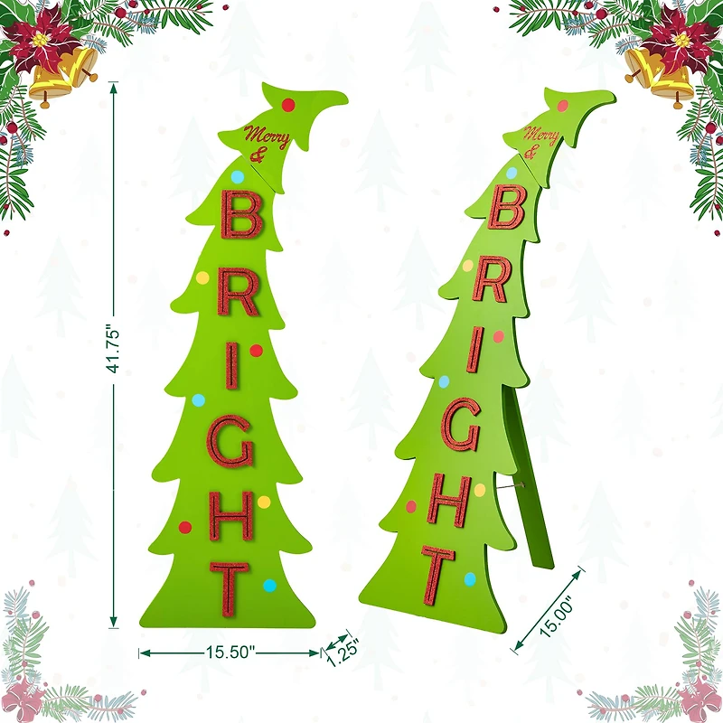 Glitzhome® 41.75" Christmas "BRIGHT" Bent Tree Porch Sign