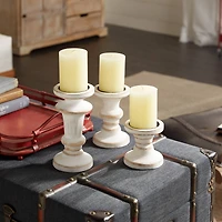 White Wood Farmhouse Candle Holder Set