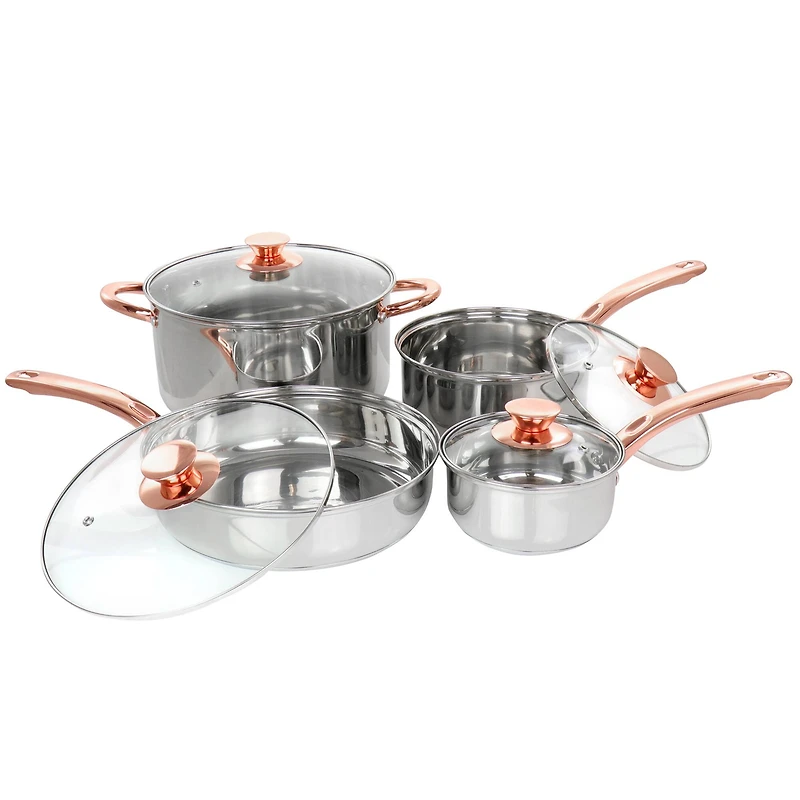 Gibson Home® Ansonville 8-Piece Stainless Steel Cookware Set with Rose Gold Handles