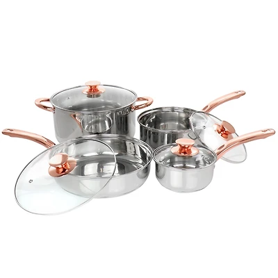 Gibson Home® Ansonville 8-Piece Stainless Steel Cookware Set with Rose Gold Handles