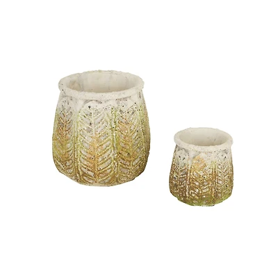 Ancient Leaf Cement Flower Pot Set