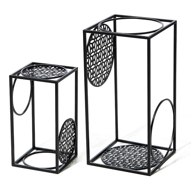 Glitzhome® Black Metal Wire Rectangular Nesting Planter Stand Set