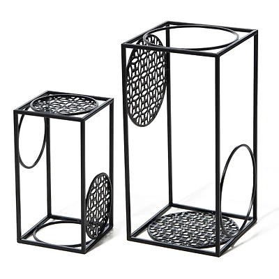 Glitzhome® Black Metal Wire Rectangular Nesting Planter Stand Set