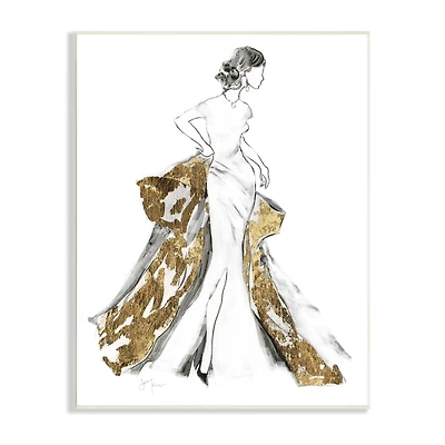 Stupell Industries Elegant Fashion Female Glam Coat Evening Dress Wall Plaque