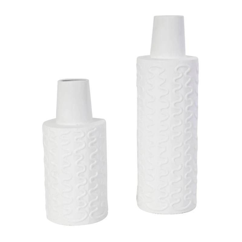 White Metal Abstract Wavy Textured Vase Set