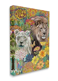 Stupell Industries Lion Couple Behind Tropical Florals Arabesque Pattern Canvas Wall Art