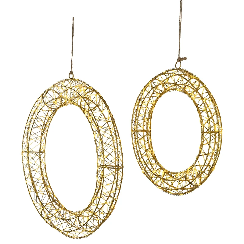 LED Lighted Hanging Christmas Wreath Decorations - 18" - Set of 2 - Gold Lights